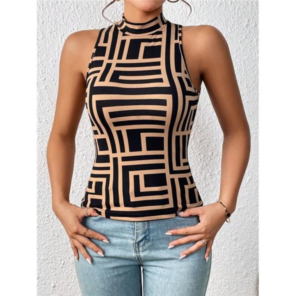 Unity Geo Print Mock Neck Tank Top